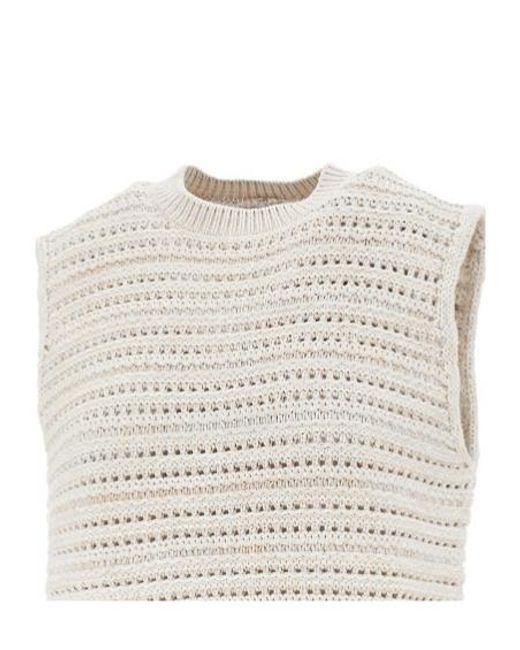 Emporio Armani Natural Pointelle-Knit Top