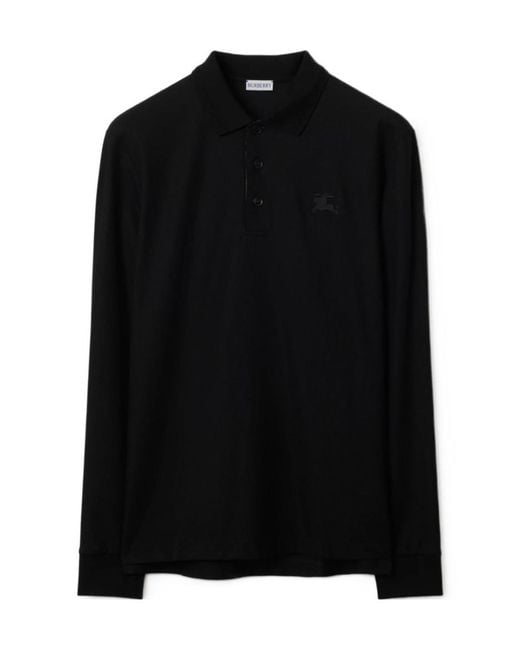 Burberry Black Long-Sleeve Cotton Polo Shirt for men
