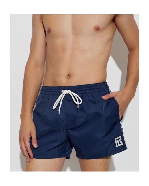 Balmain Blue Drawstring Swim Trunks for men
