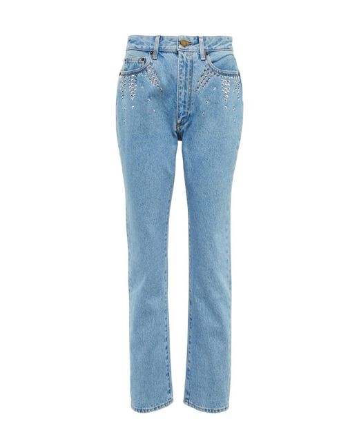 Alessandra Rich Blue Embellished High-Rise Straight Jeans