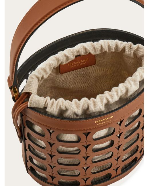 Ferragamo Brown Ferragamo Logo Printed Cut Out Bucket Bag