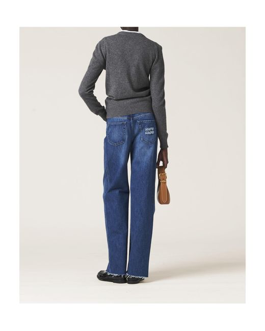 Miu Miu Blue Wide-Leg Logo Jeans