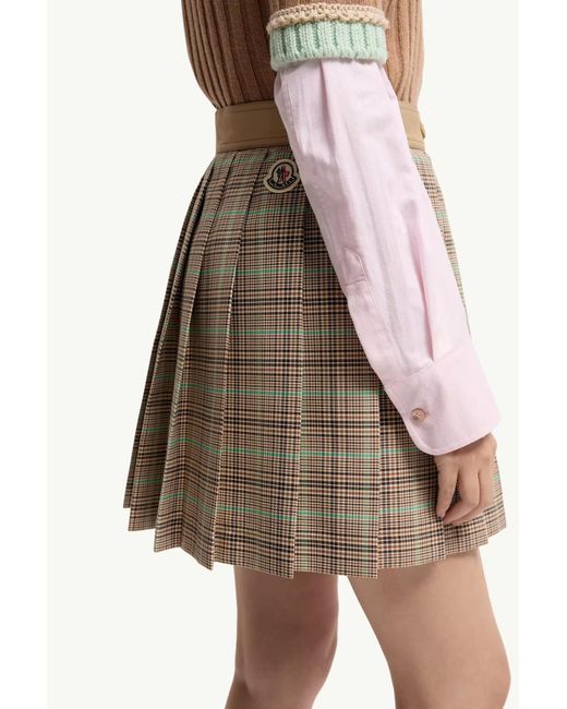 Moncler Natural Checked Pleated Mini Skirt