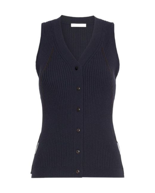 Max Mara Blue Semi-Fitted Knit Waistcoat