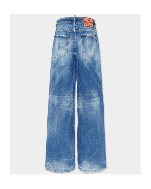 DSquared² Blue Wide-Leg Distressed Jeans
