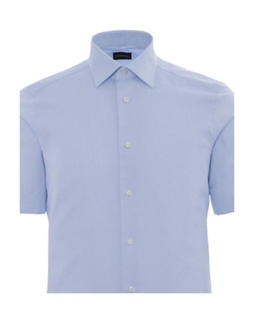 Zegna Blue Classic Collar Lapel Short-Sleeved Shirt for men