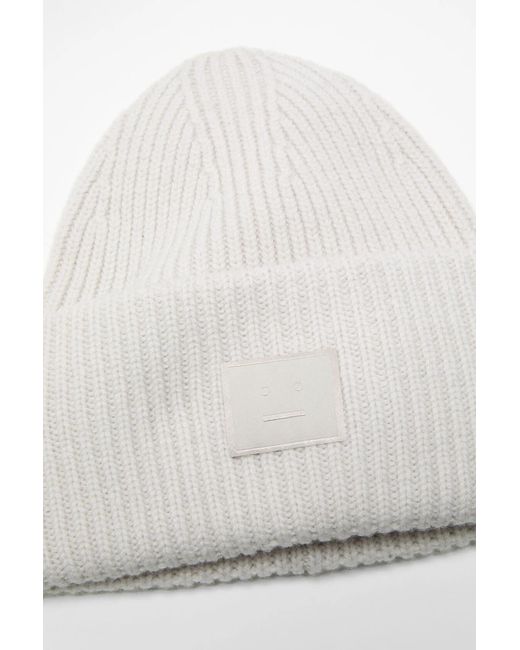 Acne White Ribbed-Knit Beanie Hat for men