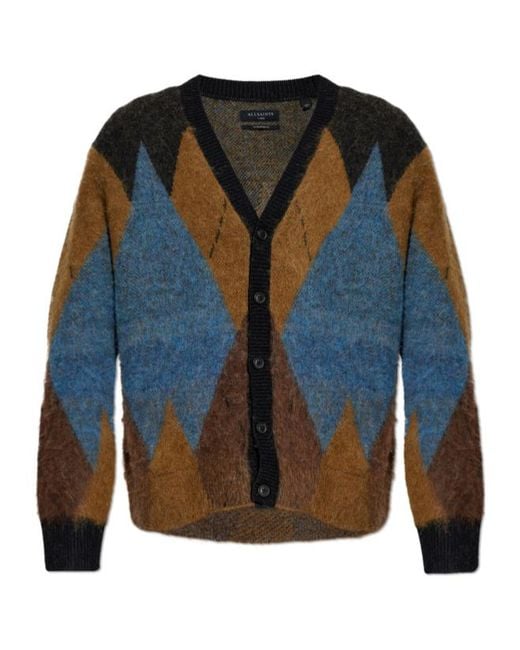 AllSaints Blue Bernie Intarsia Cardigan for men