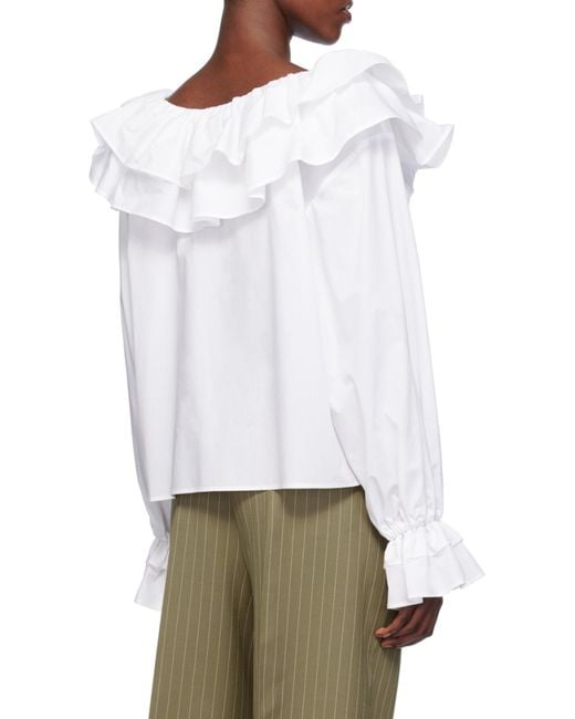 MSGM White Ruffle Detailed Blouse