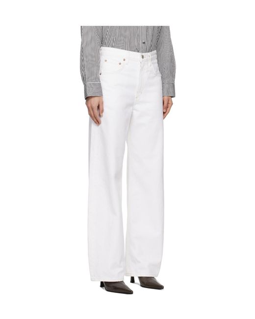Agolde White Denim Trousers With Belt Loops