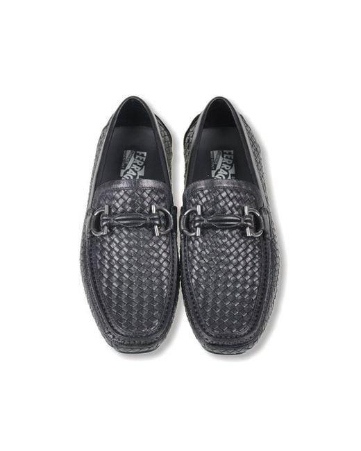 Ferragamo Black Weave Business Casual Shoes for men
