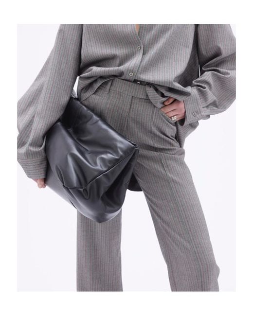 REMAIN Birger Gray Herringbone-Pattern Striped Trousers