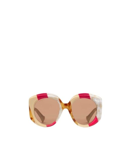 Gucci Pink Eyewear Logo Plaque Oversized Frame Sunglasses