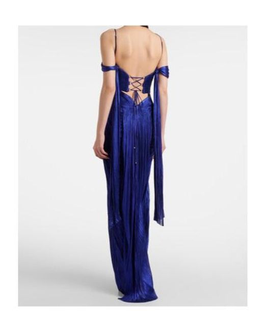 Maria Lucia Hohan Blue Camilla Metallic Silk Tulle Bustier Gown