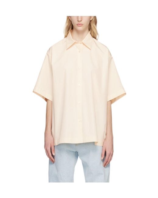 Studio Nicholson White Lapel Short-Sleeved Shirt