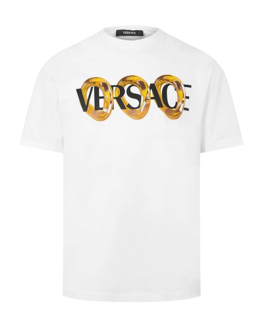 Versace White Solid Color Printed T-Shirt for men