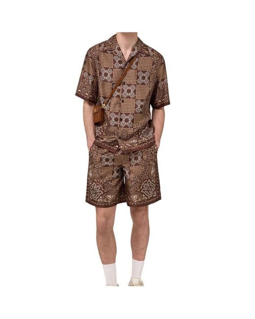 Amiri Brown Geometric Print Bowling Shirt for men