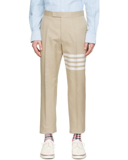 Thom Browne Natural Stripe-Print Cotton Straight-Leg Trousers for men