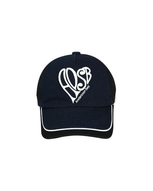ANDERSSON BELL Blue Heart-Shaped Logo Embroidered Layered Baseball Cap for men
