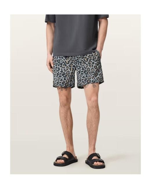 AllSaints Green Silesia Leopard Print Slim Fit Swim Shorts for men