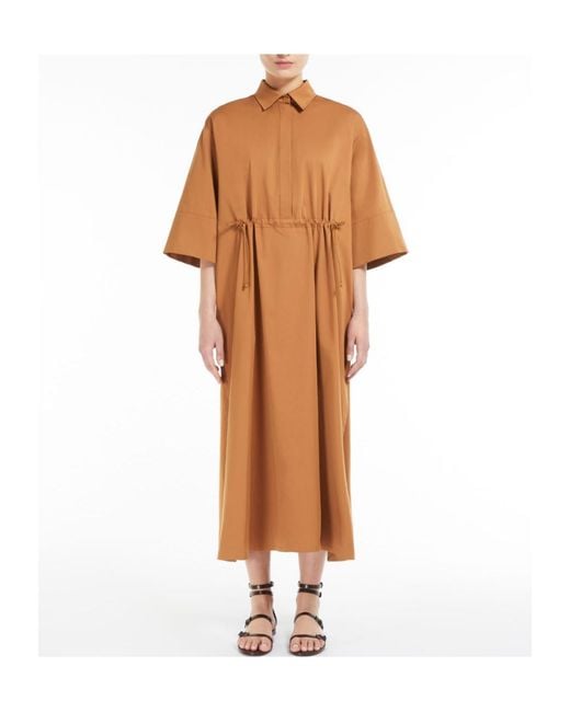Max Mara Brown Wide-Sleeved Drawstring Shirtdress
