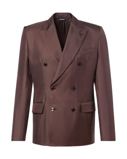 Dolce & Gabbana Brown Double-Breasted Silk Twill Blazer for men