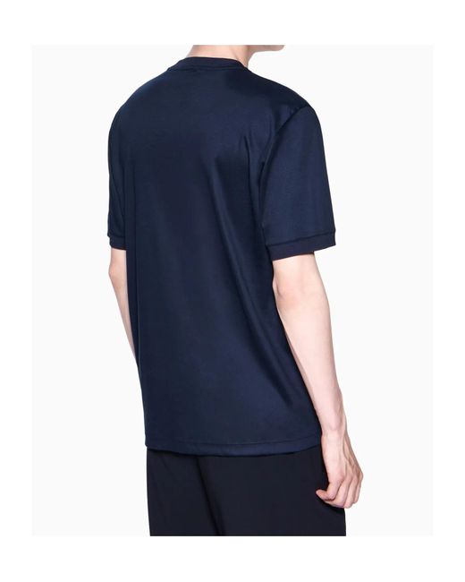 Giorgio Armani Blue Logo Embroidered Crewneck T-Shirt for men