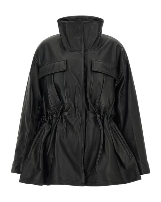 Rohe Black Sculpturaj Draped Leather Jacket