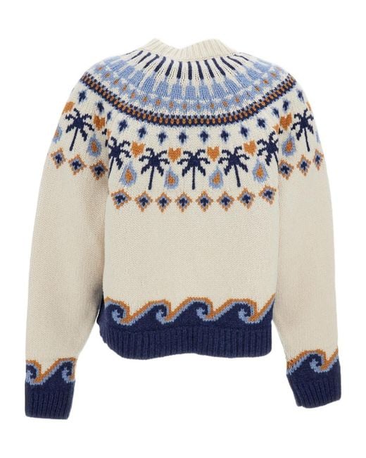 Alanui Blue Pattern-Jacquard Knitted Jumper