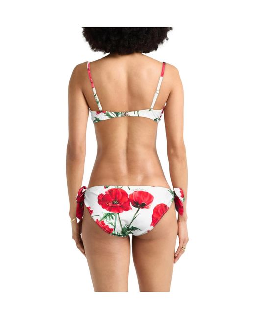 Dolce & Gabbana Red Floral Print Swimsuit