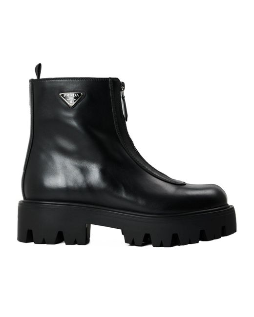 Prada Black Solid Color Ankle Boots