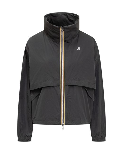 K-Way Black Foldable Hood Waterproof Hooded Jacket