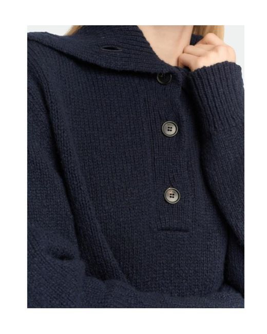 Malo Blue Button-Placket Spread-Collar Sweater