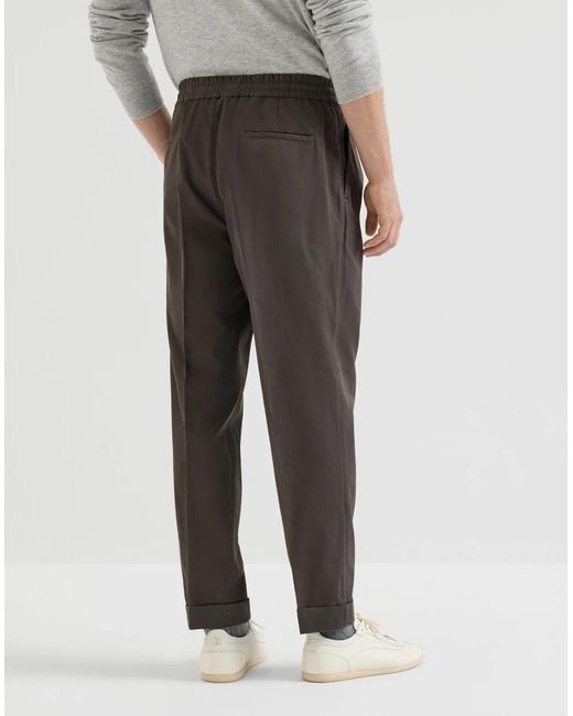 Brunello Cucinelli Gray Garment-Dyed Twisted Cotton Gabardine Trousers With Drawstring And Double Pleats for men