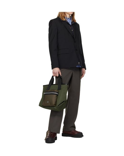 Sacai Green Pocket Medium Tote Bag for men