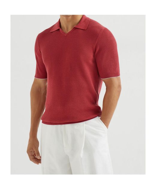 Brunello Cucinelli Red V-Neck Short-Sleeve T-Shirt for men