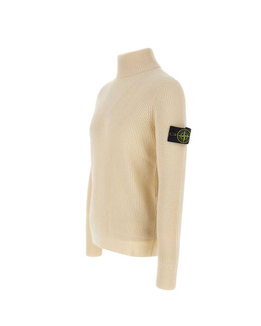 Stone Island White Ribbed High-Neck Sweater for men