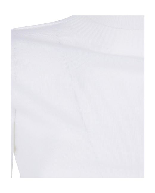 D.exterior White Ribbed-Knit Turtleneck Sweater