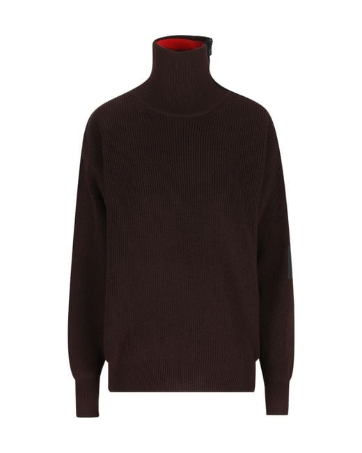 Loewe Red Zip-Neck Patch Knitted Sweater