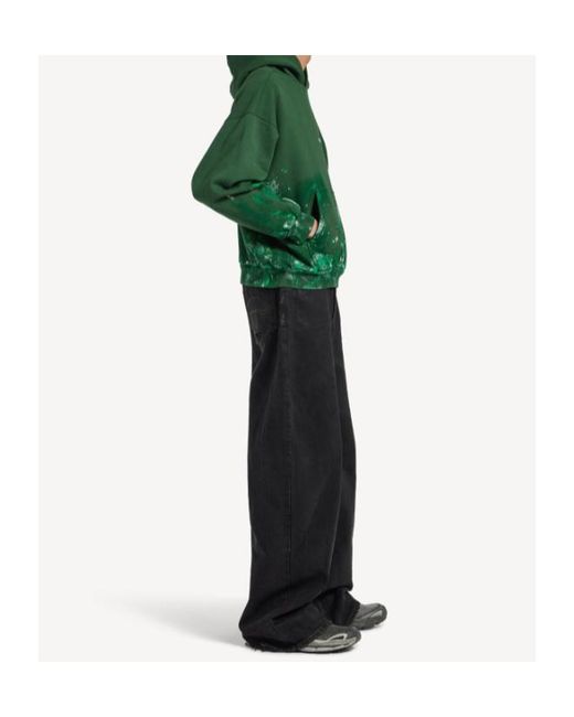 Balenciaga Green Paint Splatter Medium Fit Hoodie for men