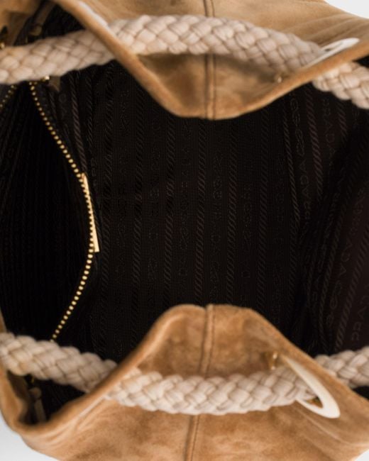 Prada Natural Mariner Small Suede Bucket Bag
