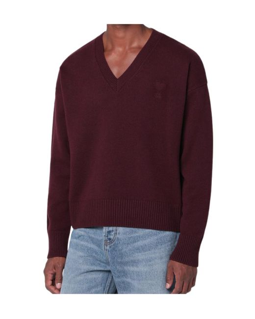 AMI Purple V-Neck Sweater for men