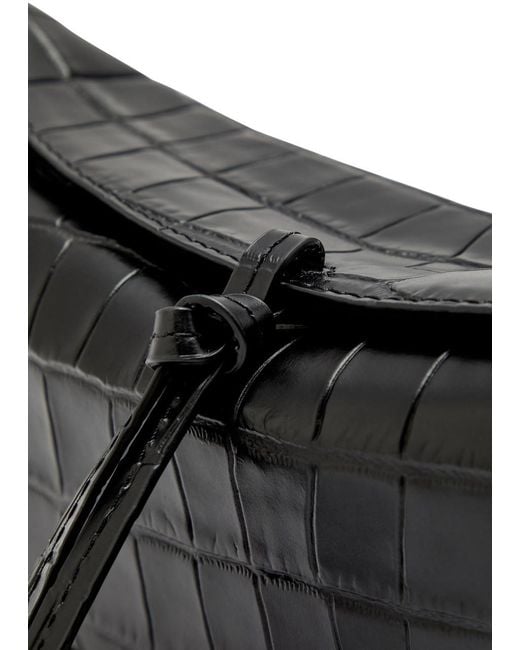 Staud Black Eve Crocodile-Effect Leather Clutch