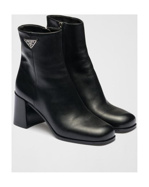 Prada Black Round Head High-Heeled Short Boots