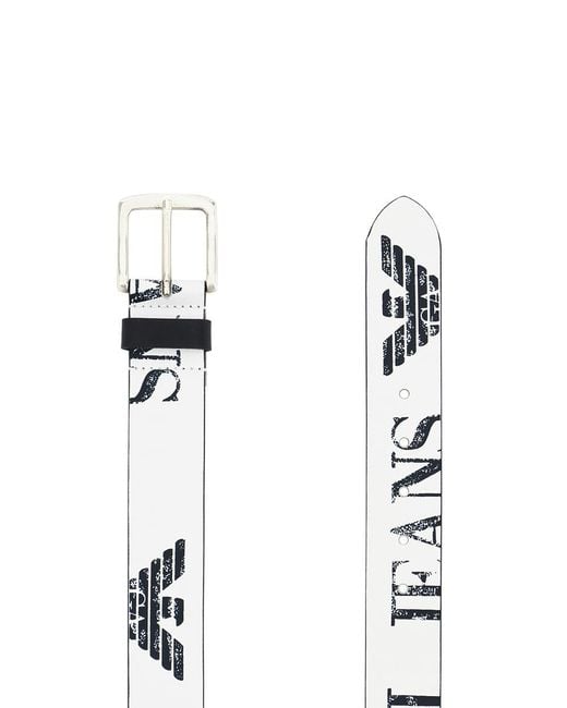 Armani Jeans White Logo Printed Belt for men
