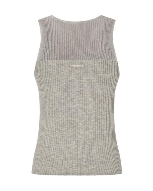 Pinko Gray Ribbed Sleeveless Top