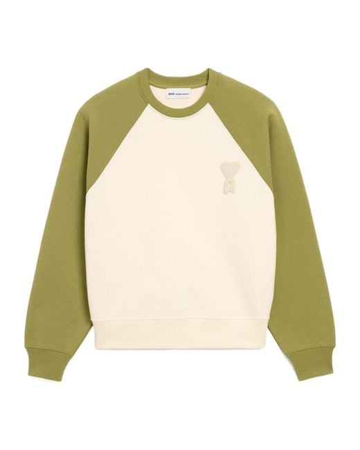 AMI Green De Coeur Crewneck Knitted Sweatshirt for men