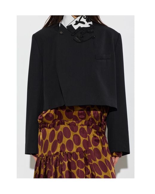 Dries Van Noten Black Embroidered Cropped Blazer