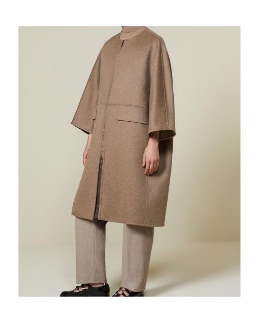 Max Mara Natural Atelier Amour Zip-Up Crewneck Coat