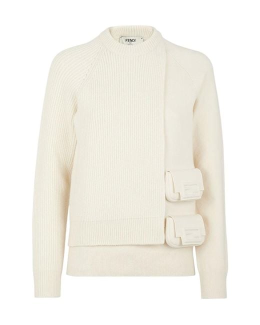 Fendi White Pocket-Detailed Crewneck Jumper